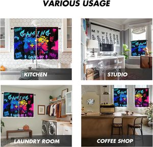 Rideaux de cuisine gaming mini graffiti manette de jeu gamer garçons adolescents colorés jeux vidéo éclaboussés rideaux courts petits pour café ou chambre - Product Image 3