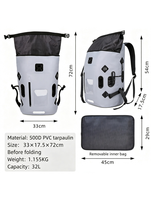 Sac à dos personnalisable transfrontalier 32L en PVC 500D étanche IPX-6, style simple/double épaule, pour trekking et randonnée adulte
