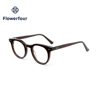 Montures de lunettes rondes en acétate Flowerfour FFM3007 Tortoise pour adultes, montures optiques rétro à monture complète, style vintage