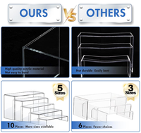 Ensemble de 10 supports de présentation rectangulaires modernes en acrylique transparent, réglables et écologiques pour décorations d'étagères transparentes