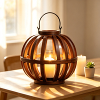Lanterne rustique en bois avec verre, lanterne décorative de style farmhouse pour la maison, le jardin, les centres de table de mariage