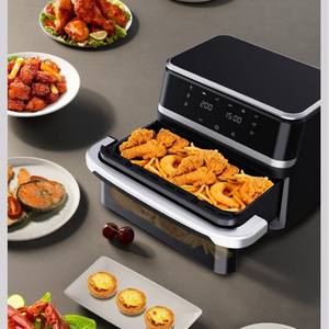 <span class=keywords><strong>Friteuse</strong></span> à air numérique intelligente 10L à <span class=keywords><strong>double</strong></span> panier, sans huile, en acier inoxydable, avec contrôle numérique, four électrique domestique multifonctionnel et visualisation - Product Image 2