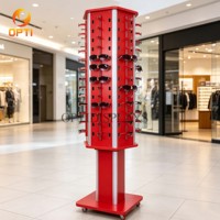 Light Blue 4-Sided Rotating Sunglasses Display Tower, Mobile Retail Stand with Wheels for Eyewear Shops