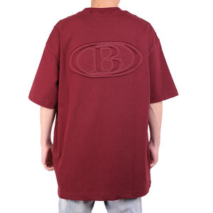Camiseta con bordado desgastado de gran tamaño para hombre con logotipo personalizado americano, patrón de letras largas con apliques a mano, OEM y ODM - Product Image 3