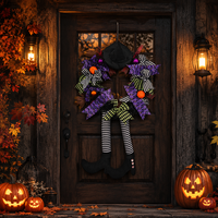 Guirlande d'Halloween pour porte d'entrée, avec nœud et crâne, décoration murale intérieure et extérieure pour fête d'Halloween, thème horreur