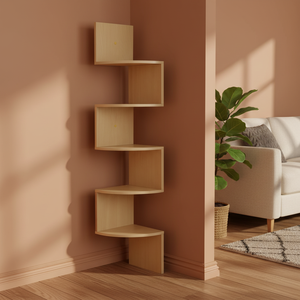 Étagère murale de rangement en bois rustique pour la maison, étagère flottante en bois à 5 niveaux en zigzag pour le coin du mur - Product Image 6