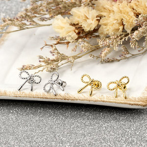 Korean Cute Trendy 18K Gold Plated Bow Stud <b>Earrings</b> for Women - Product Image 6