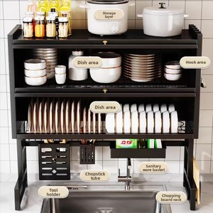 Étagère <span class=keywords><strong>de</strong></span> rangement <span class=keywords><strong>pour</strong></span> évier <span class=keywords><strong>de</strong></span> <span class=keywords><strong>cuisine</strong></span> en métal, écologique, durable, à double niveau, multifonctionnelle, anti-poussière, <span class=keywords><strong>pour</strong></span> assiettes, cuillères et bols - Product Image 4