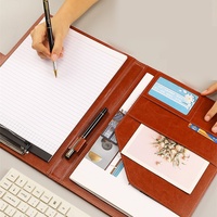 Custom LOGO A4 Faux Leather Portfolio File Folder Padfolio Writing Pad Document Organizer Business Card Holder Writing Pad