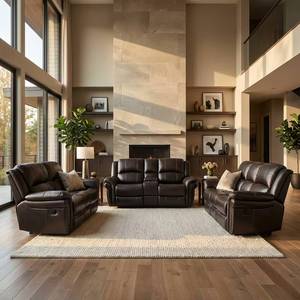 Modern 3+2+1 Manual Adjustable PU Leather Sofa Set with Integrated Theater Cup Holder <b>Console</b> - Product Image 4