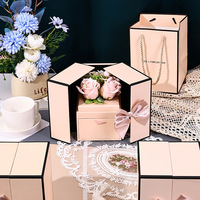 Boîte d'emballage cadeau pour bijoux, double porte, avec couvercle et base, en forme de rose éternelle, écologique, vente en gros d'usine