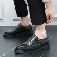 Große Größen 38-46 Herren Doppelmonkstrap-Schuhe in Schwarz und Braun, geprägte formelle Business-Schuhe.
