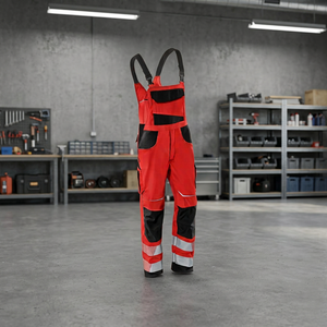 Men Red Work Coverall CE Certified Polyester Reflective Safety Needle Detection Adjustable Straps Reinforced Pockets JNA GROUP - Product Image 4