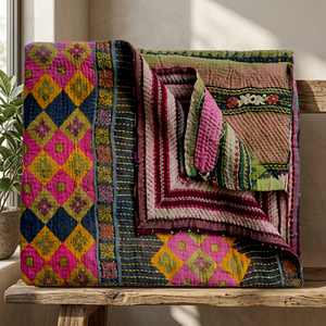 Mantas de Tela Reciclada Vintage Kantha con Patchwork Indio - Product Image 1
