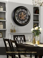 Horloge murale mécanique analogique de style européen pour salon - Design rétro américain haut de gamme vintage rond