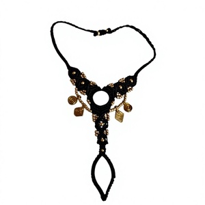 Handmade Black Macrame <b>Beaded</b> <b>Bracelet</b> with Moonstone Butterfly Design Unisex Boho Style Hindu Jewelry by HARI OM CREATIONS - Product Image 1