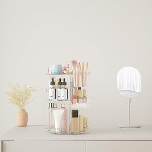 Organisateur de maquillage rotatif à 8 niveaux réglables, présentoir cosmétique tournant avec porte-pinceaux et plateau à parfums - Product Image 2