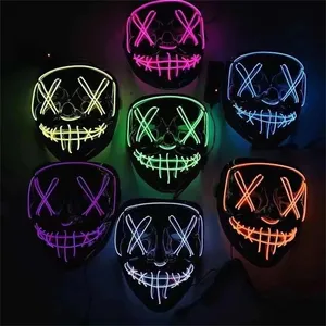 1Pc Halloween Lichtgevend Masker Draadloze Neon Led Licht Maskerade Feestmaskers Gloeiende Grappige Maskers Cosplay Kostuum Rekwisieten
