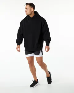 Men's Heavy Duty Loose Fit Sports Casual Hoodie with Fleece-Lined Padding Solid Color Pullover Training Wear
