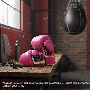 Gants de boxe en cuir PU noir légers de 10 oz, lavables, à fermeture, taille universelle pour adulte, excellent rapport qualité-prix - Product Image 3