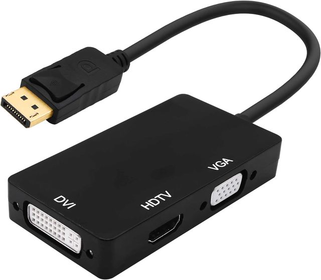 3-in-1 DP to VGA/DVI HDTV Converter Adapter with PVC Jacket and Foil Shielding 4K Resolution for Computer/Laptop