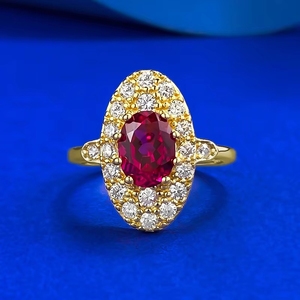 Nuovo Anello in Argento S925 Stile Palazzo Retrò di Lusso con Zircone Rosso Ellittico 6 * 8mm, Gioiello da Matrimonio - Product Image 2