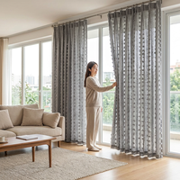 Rideaux transparents jacquard tridimensionnels à pompons de style américain, sur mesure pour lucarne, fixation murale, toutes saisons, pour salon et chambre