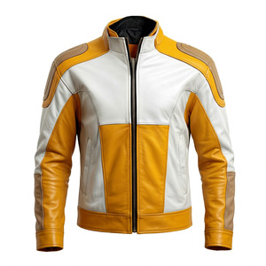 Veste de moto coupe-vent en PU pour homme, à blocs de couleur, manches longues, toutes saisons, vêtements de course - Product Image 1