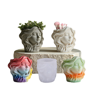 Molde de silicona con forma de rostro de chica irregular para velas, jarrones, macetas, yeso, cemento, decoración DIY - Product Image 1