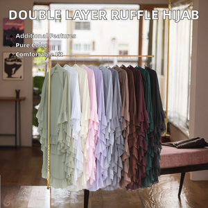 Foulard ample à double volant, couleur unie, en polyester, pour Abaya, Ramadan, automne, antistatique - Product Image 2