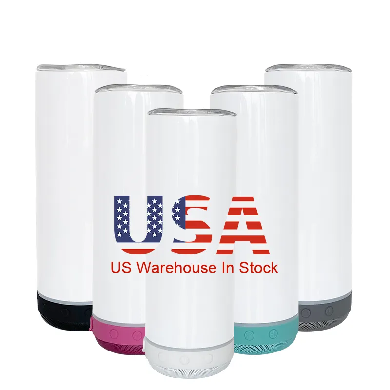 US warehouse Double Walled Waterproof Stainless Steel 20oz straight music Tumblers Wireless Speaker sublimation Water Bottles