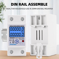 Meter Energi Digital Fase Tunggal 220V AC Reset Zero, Din Rail, kWh, Tegangan, Arus, Konsumsi Daya, Wattmeter, Meter Listrik