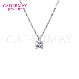 Cadermay Moissanite Pendant Necklace 6.5mm Claw Setting Sterling Silver Classic Round Cut Everyday Wear For Women - Product Image 5