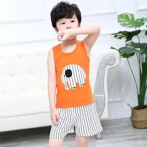 Bộ Đồ Trẻ Em Bé Trai Bé Gái Áo Ba Lỗ Thêu Hình Voi Bộ Đồ Trẻ Em Quần Áo Cotton Dễ Thương Sọc Hoạt Hình Mùa Hè Mới Cho Trẻ Em