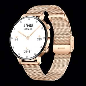 Montre connectée MK96 or rose, bracelet en silicone rose, suivi de la santé masculine, moniteur de fréquence cardiaque, plus de 100 sports, appels Bluetooth, calendrier - Product Image 3