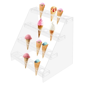 Soporte para conos de helado Soporte de exhibición de cono de gofres de 4 capas Soporte de exhibición de conos de acrílico transparente de 24 agujeros Estante de exhibición - Product Image 1