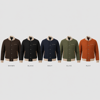 Veste universitaire en laine Melton personnalisée pour homme, marron foncé, rayures crème, col côtelé, boutons-pression, style Letterman, manteau de baseball universitaire, OEM