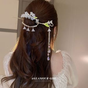 Pasador de Pelo Vintage Chino Tradicional de Acrílico con Flor Morada, Borla Clásica, Elegante para Mujer, Accesorios para el Cabello Hanfu - Product Image 3