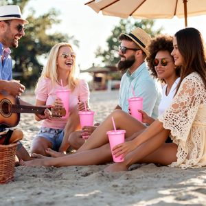 24 oz Herbruikbare Plastic Bekers, Op Maat Gemaakte Bekers voor Feestjes met Deksels en Rietjes, 12 Stuks IJs Koffie Reismokken, (12, Roze) - Product Image 6
