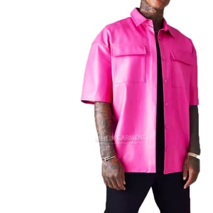 Camisa de Cuero Casual para Hombre, Talla Grande, Color Rosa, con Botones, de Alta Calidad, con Logotipo Personalizado al por Mayor OEM - Product Image 4