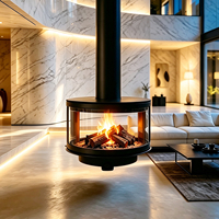 Cheminée suspendue multi-combustibles haut de gamme sur mesure, poêle suspendu rond en verre sur mesure pour projets de villas et d'homestay