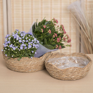 Hand Woven Straw Flower Pots Round <b>Storage</b> <b>Baskets</b> For Home Office Decor Plant Container Creative Photography Props - Product Image 1
