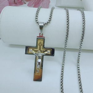 Kalung salib Yesus Santo Benedict baja tahan karat liontin salib agama berlapis emas untuk pria perhiasan Kristen trendi - Product Image 5