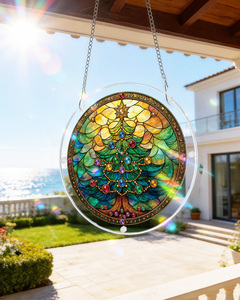 Souhoney Round Acrylic Suncatcher Christmas Tree Ornament Traditional Window <b>Hanging</b> Decor Colorful Gems <b>Star</b> Design CHMJ0001 - Product Image 5