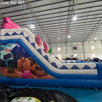 Toboggan Gonflable Double Piste pour Enfants Thème Animaux Marins 3D Pieuvre Étoile de Mer Combo pour Activités Estivales en Extérieur