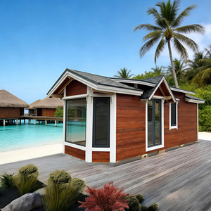 Villa Prefabricada de Madera Estilo Maldivas Modernas, Cabaña Modular de <span class=keywords><strong>Playa</strong></span> con Ventanas Grandes para Resort y <span class=keywords><strong>Alquiler</strong></span> Vacacional - Product Image 1