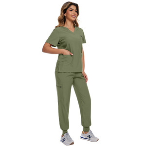 Conjunto de Uniformes Médicos Tejidos Unisex 42122 |   Conjunto de Blusa de Manga Corta con Cuello en V de Secado Rápido y Pantalones con Cordón y Múltiples Bolsillos para Hospital y Consultorio Dental - Product Image 3