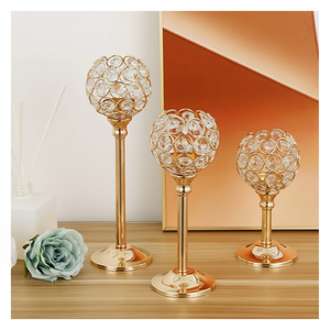 Home Wedding Decorative Candlestick Gold Metal <b>Pillar</b> Crystal <b>Candle</b> Holder Centerpieces - Product Image 1