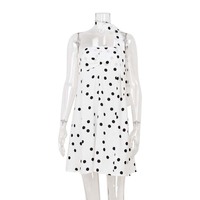 Robe d'été de luxe pour femme, sexy, asymétrique, dos nu, plissée, sans bretelles, mini-robe à pois avec ruban