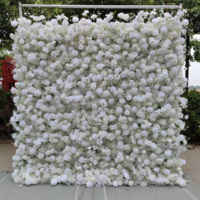 Panneaux de fond mural de fleurs artificielles en gros, déroulables, rose et violet, décoration murale de fleurs de 2,4 m x 2,4 m, mur de fleurs de roses en soie